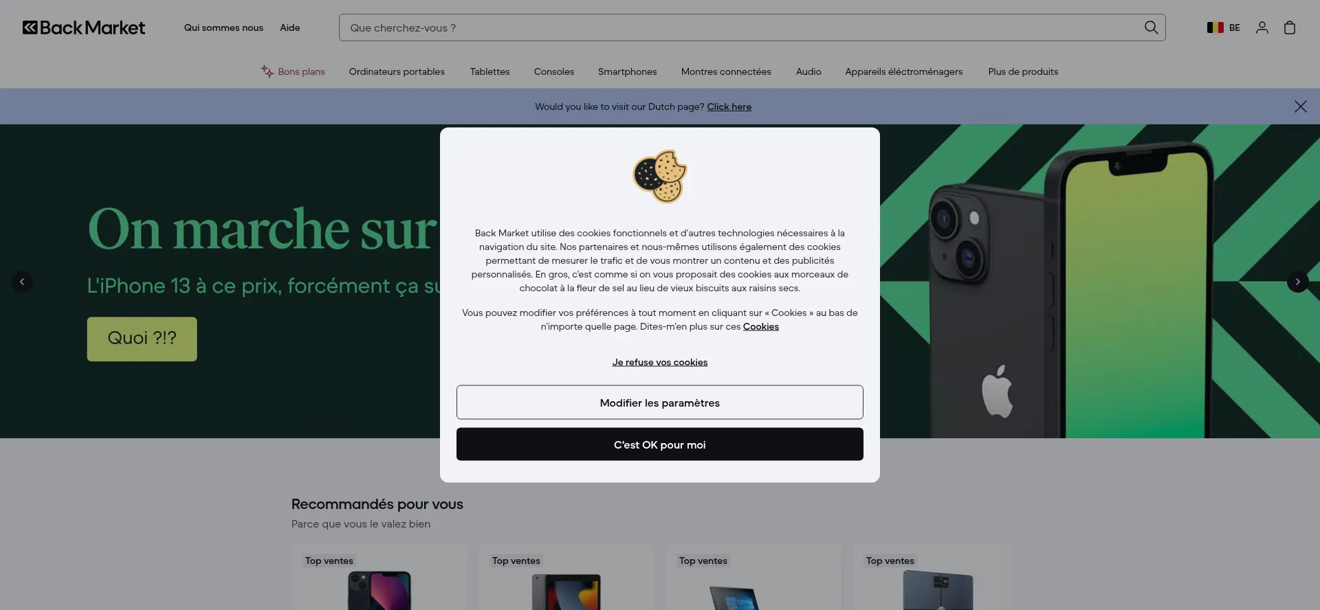 Website screenshot of Backmarket.be
