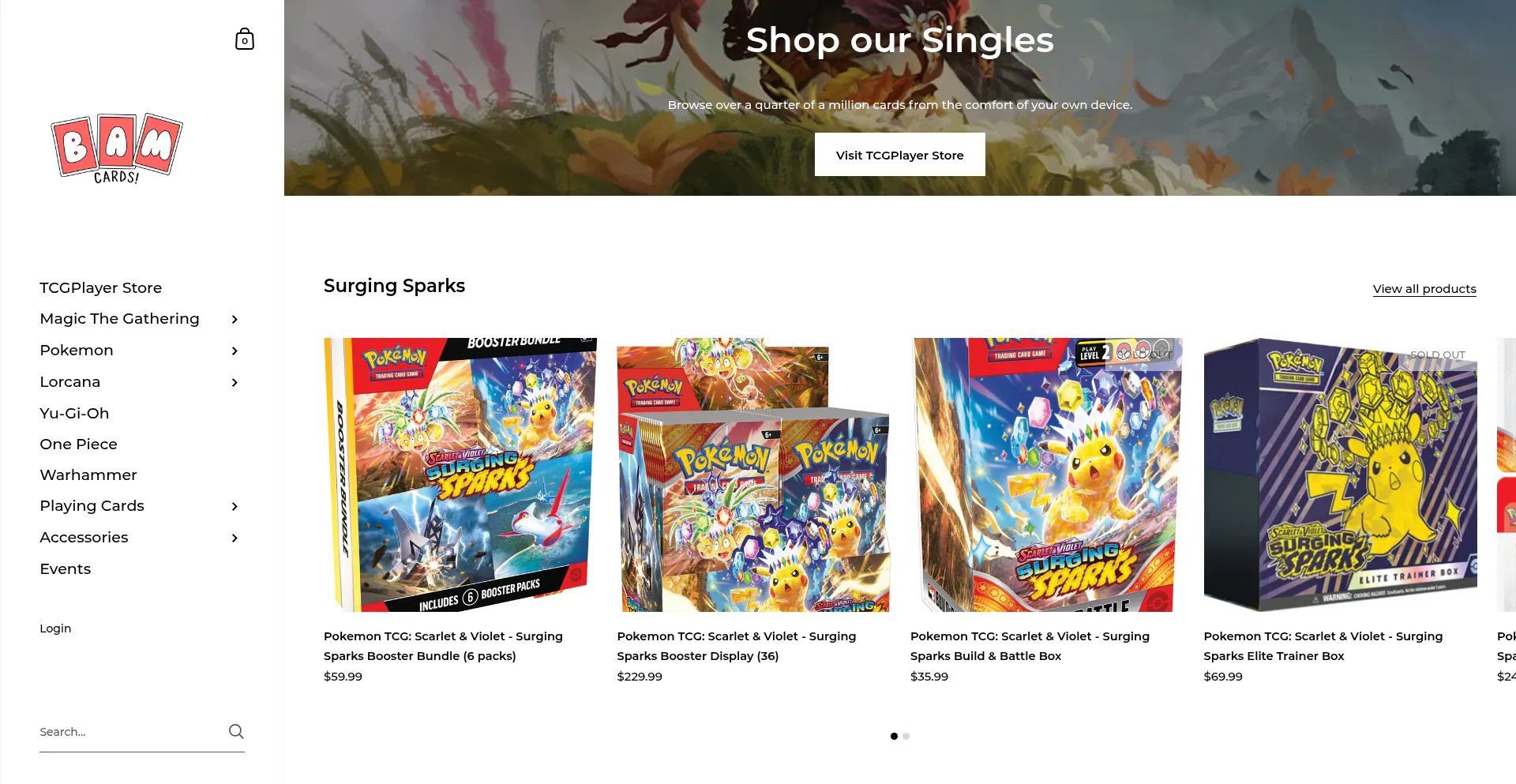 Website screenshot of Bamcards.com