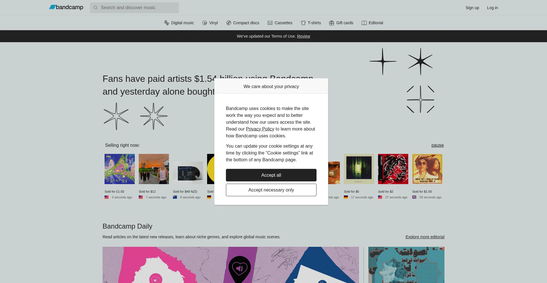 Website screenshot of Bandcamp.com