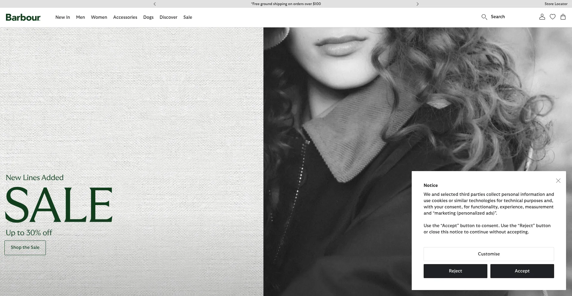 Website screenshot of Barbour.com