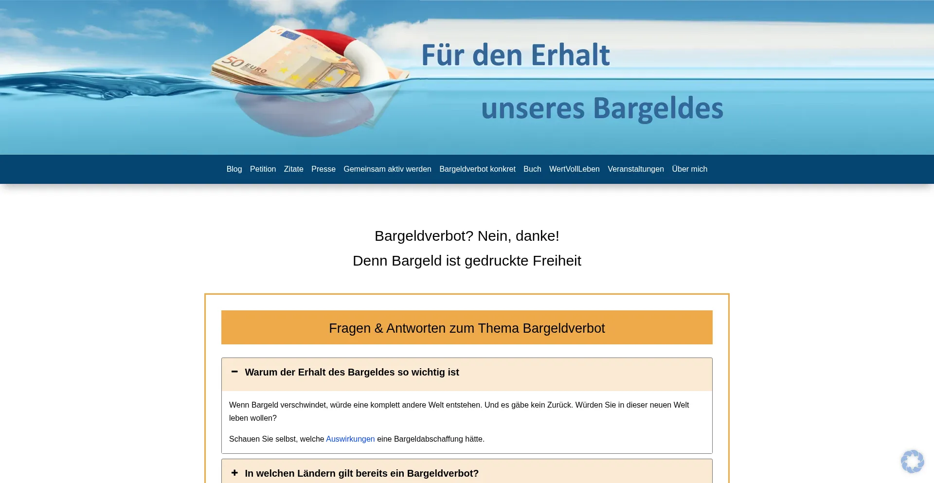 Website screenshot of Bargeldverbot.info