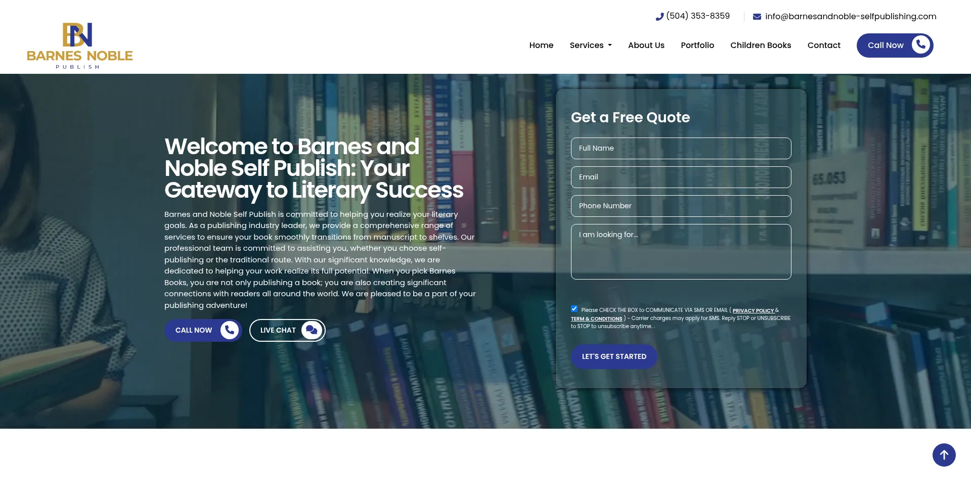 Website screenshot of Barnesandnoble-selfpublishing.com
