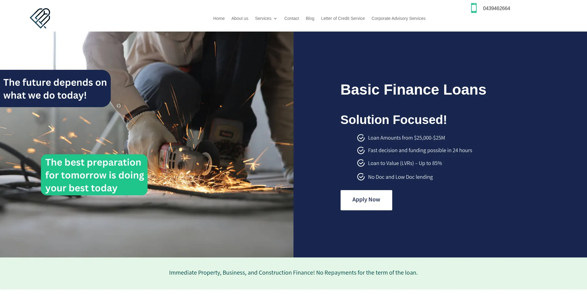 Website screenshot of Basicfinanceloans.com.au