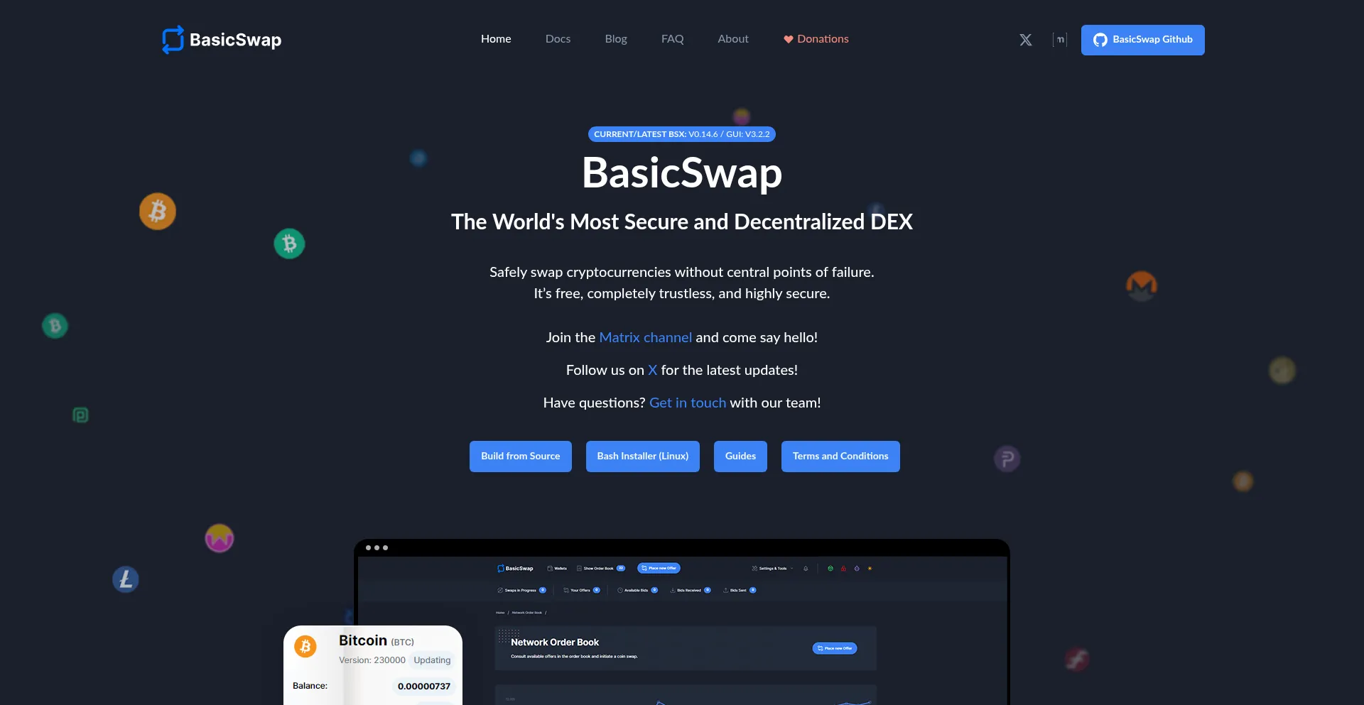 Website screenshot of Basicswapdex.com