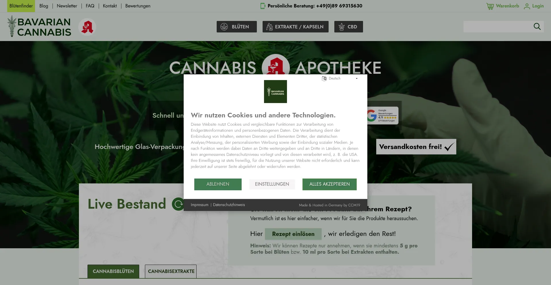 Website screenshot of Bavarian-cannabis.com