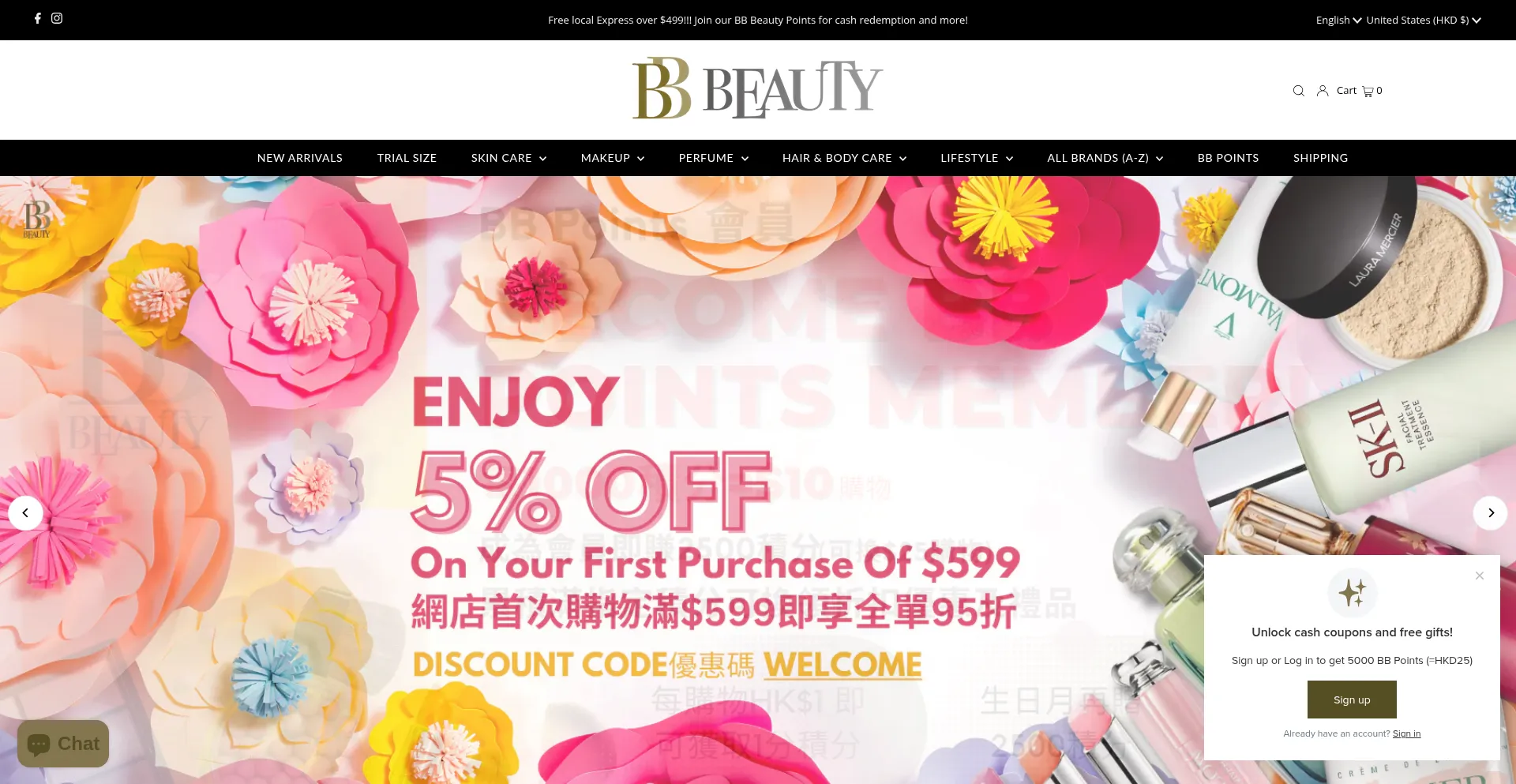 Website screenshot of Bbbeauty.com.hk