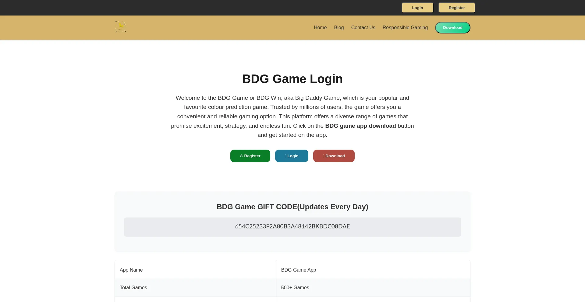 Website screenshot of Bdggame.io