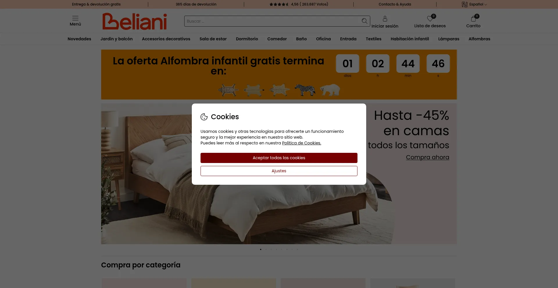 Website screenshot of Beliani.es