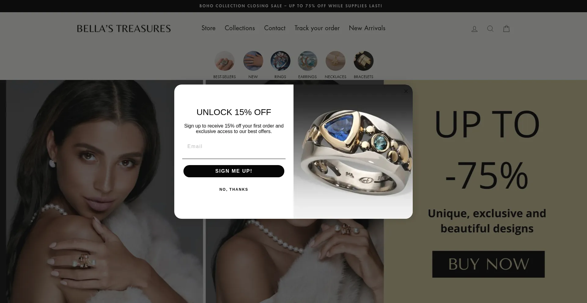 Website screenshot of Bellastreasures.com