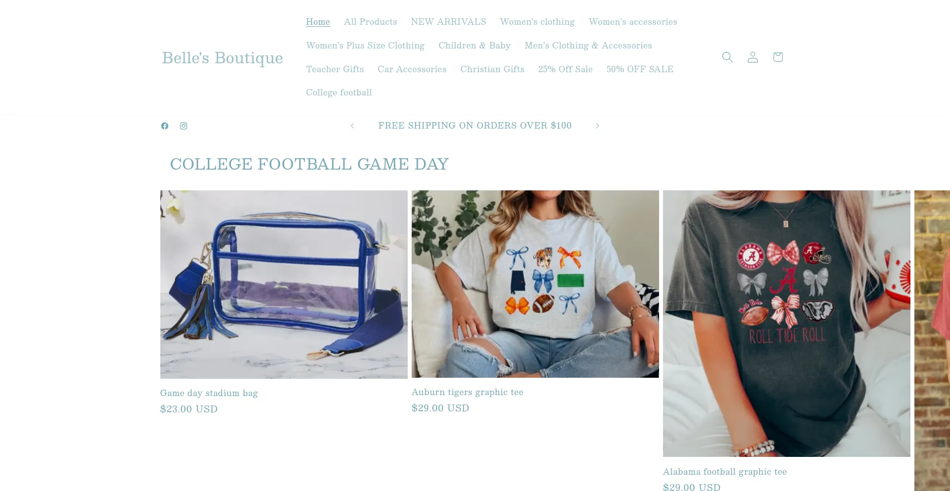 Website screenshot of Bellesclothingboutique.myshopify.com