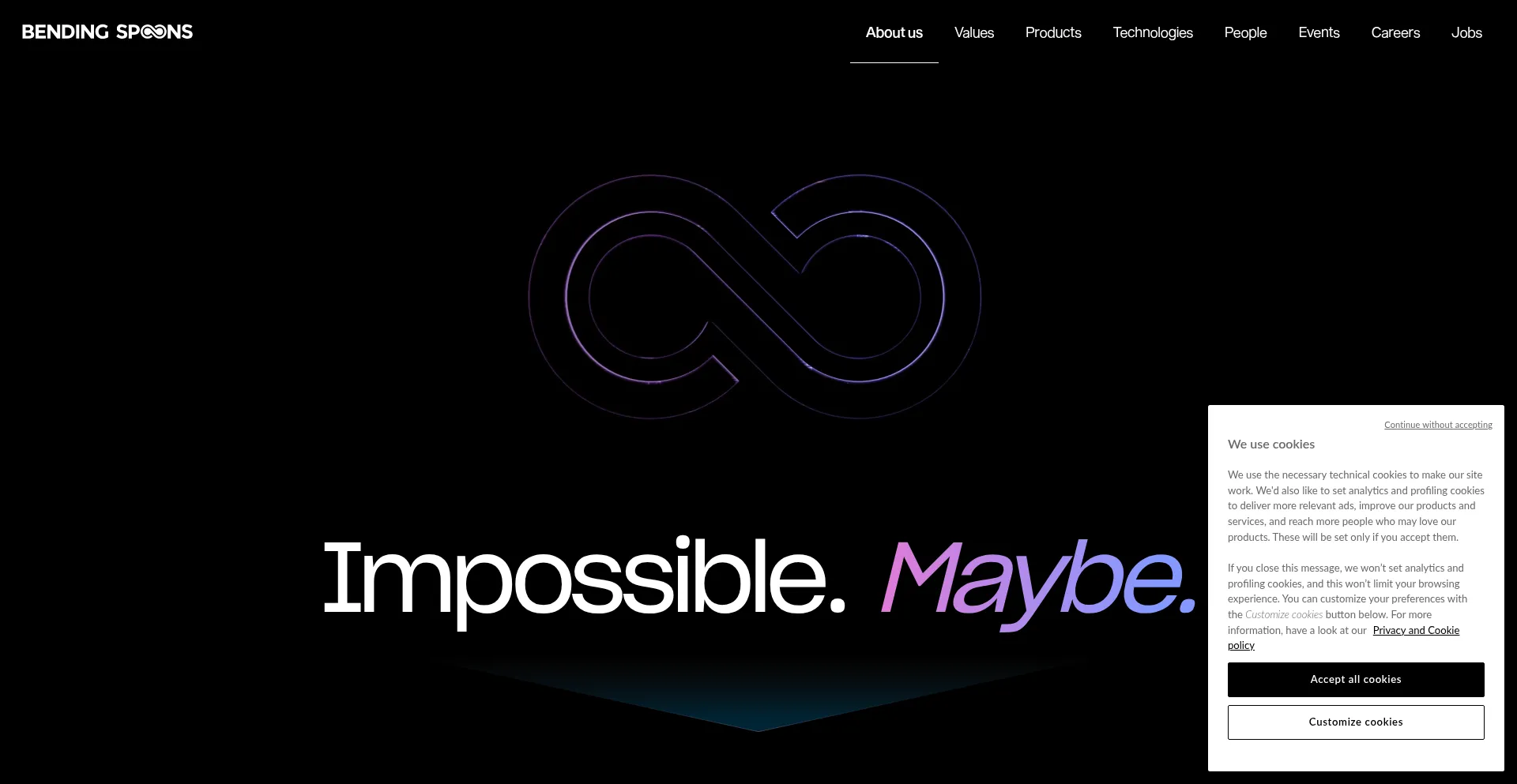 Website screenshot of Bendingspoons.com