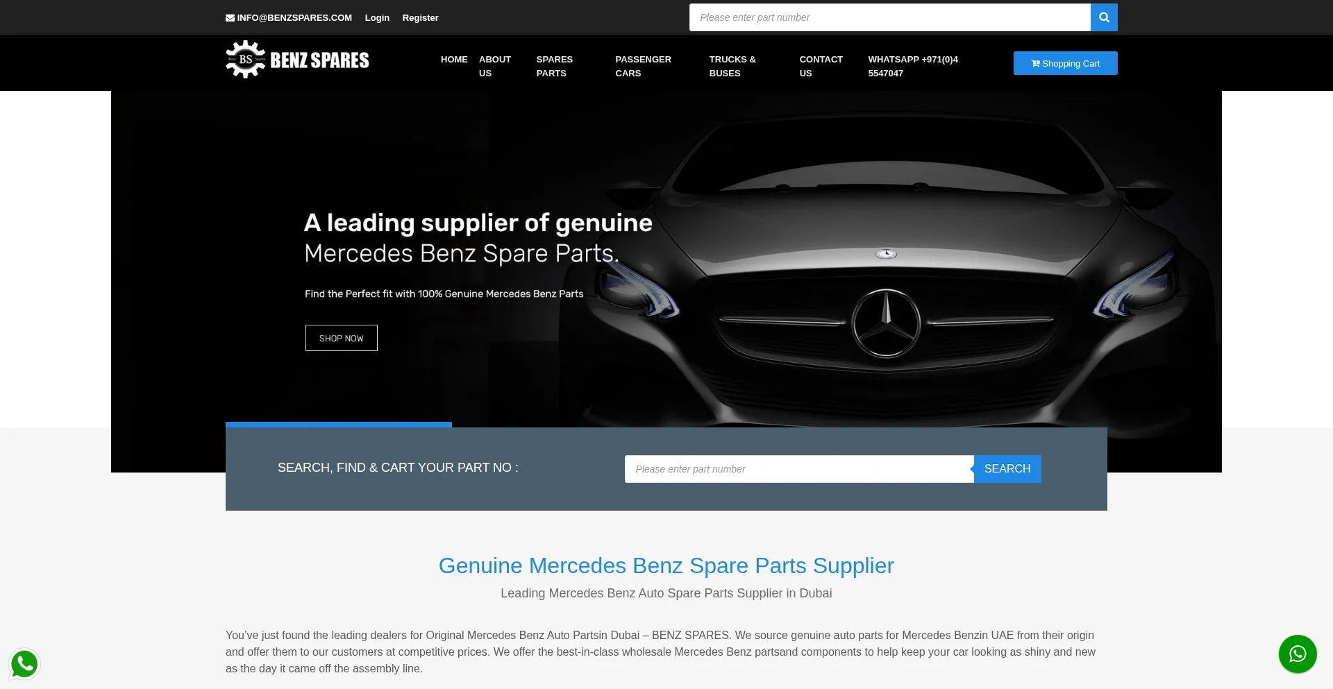 Website screenshot of Benzspares.com
