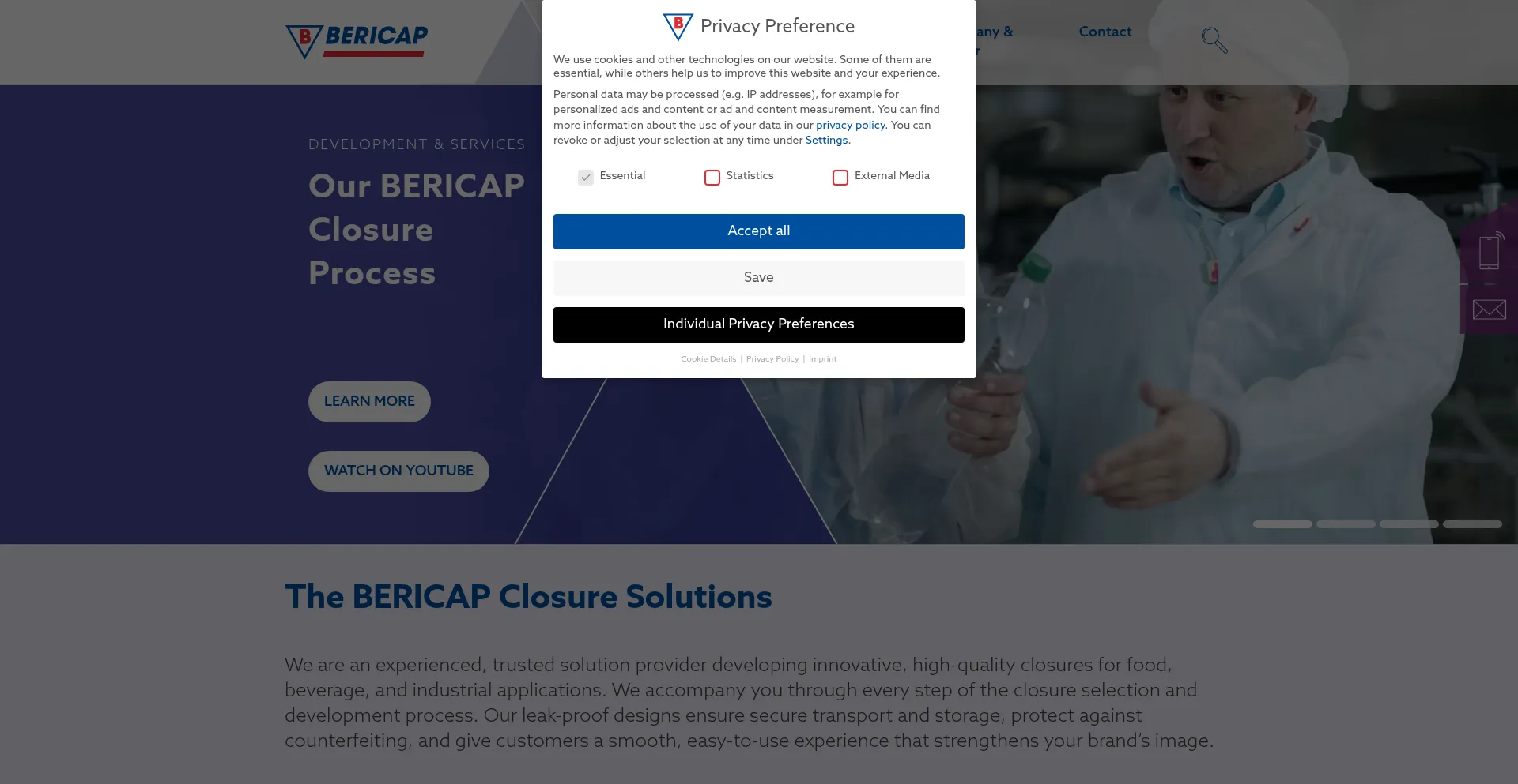 Website screenshot of Bericap.com