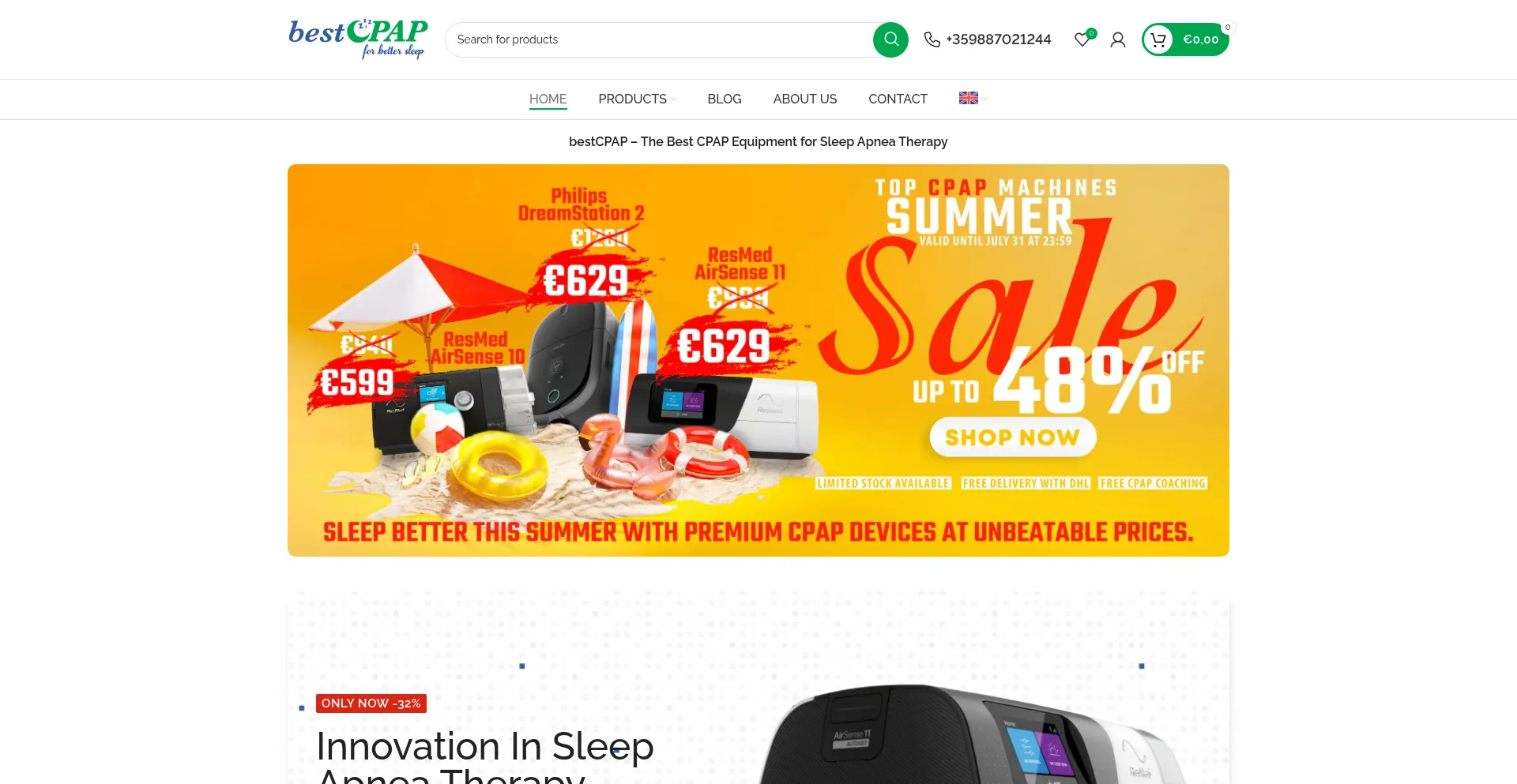 Website screenshot of Bestcpap.eu