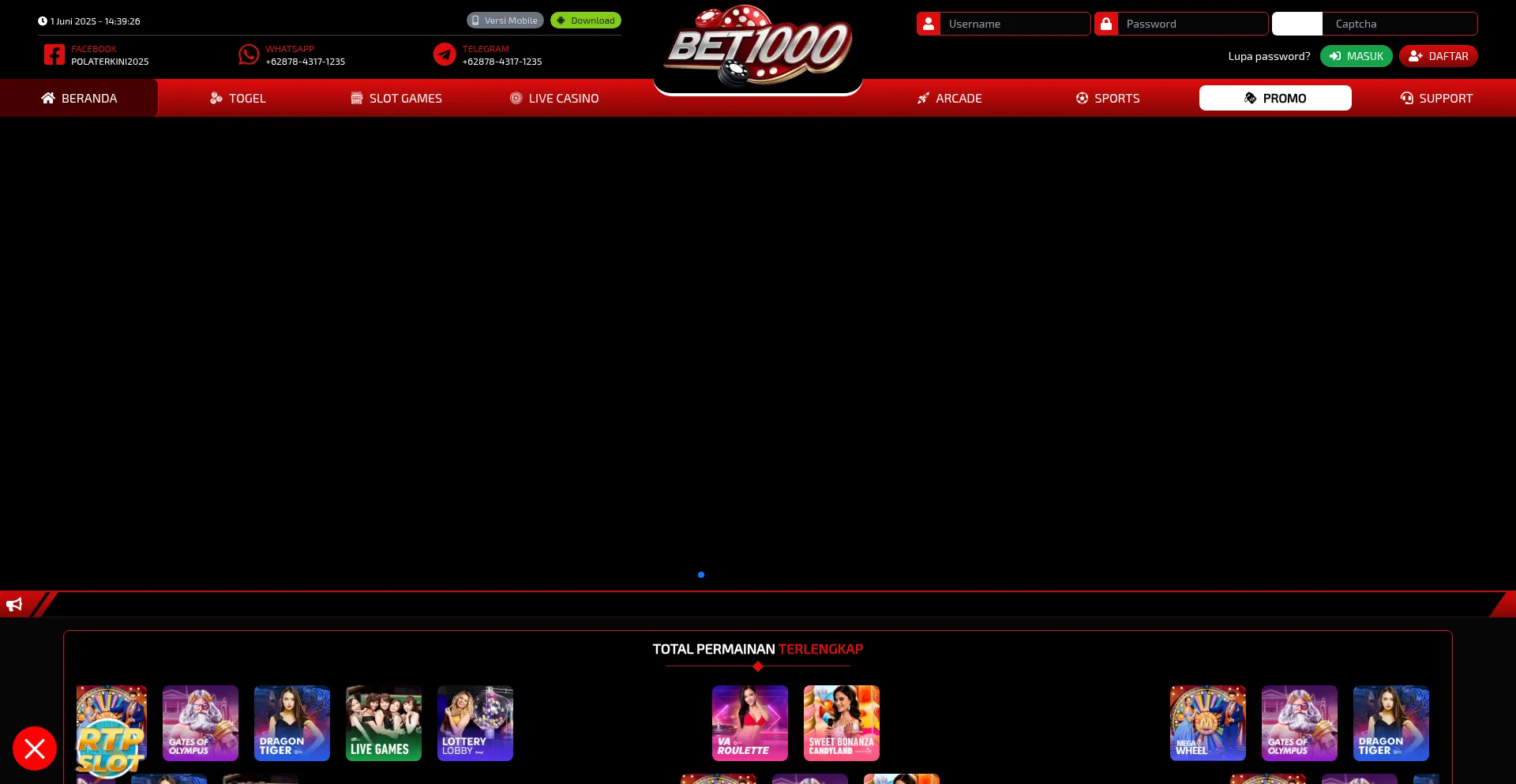 Website screenshot of Bet1000.net
