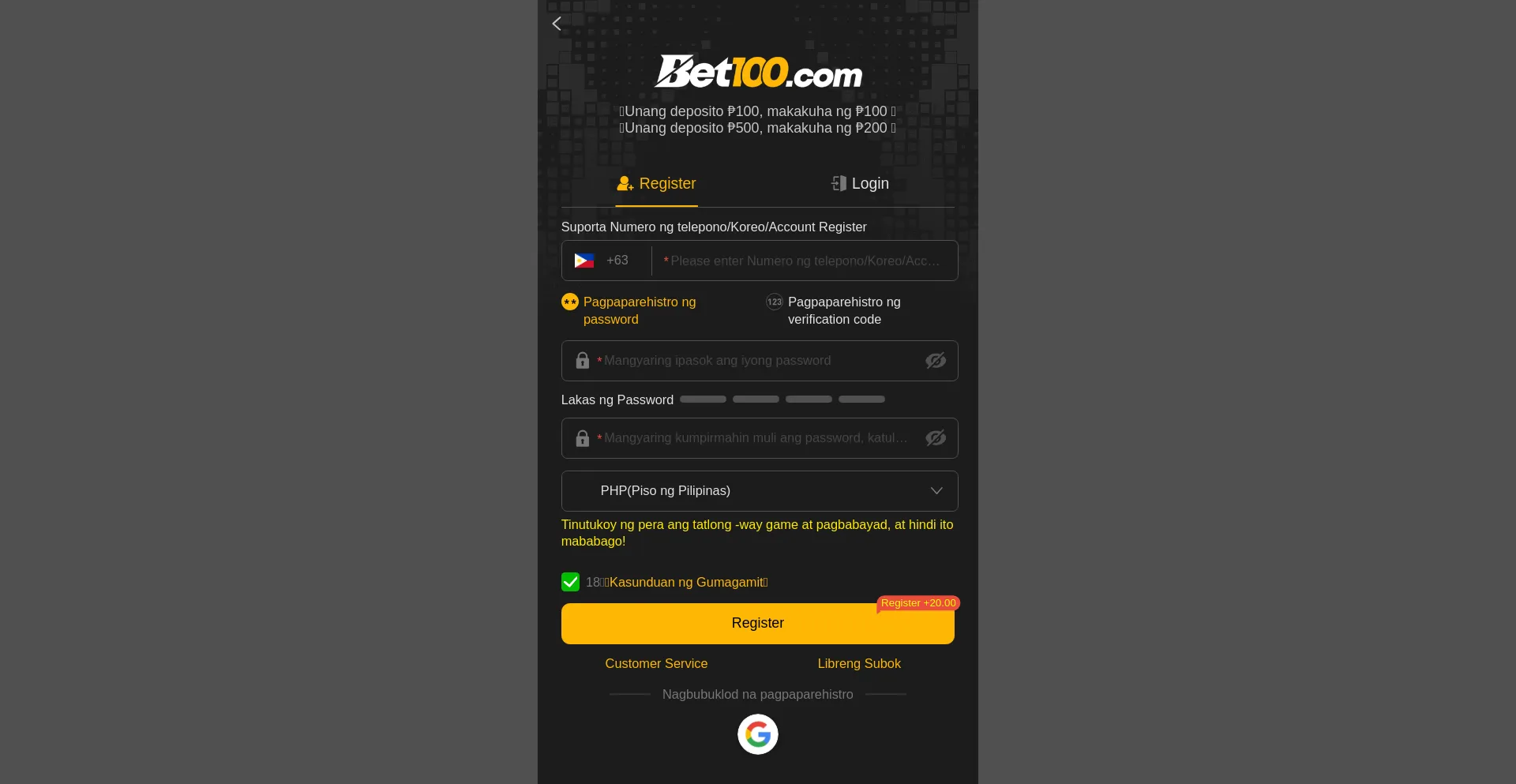 Website screenshot of Bet100333.com