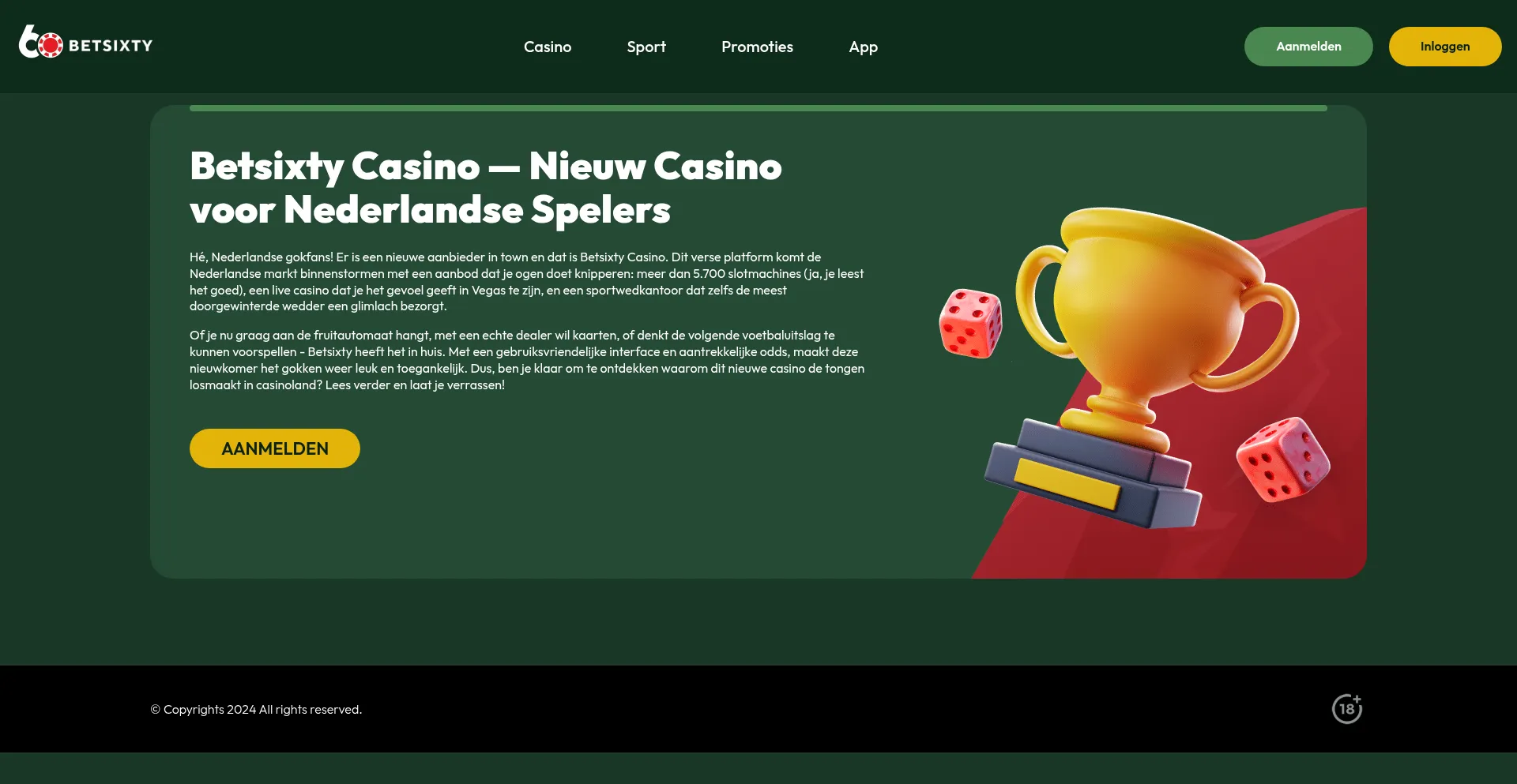 Website screenshot of Betsixtynl.com