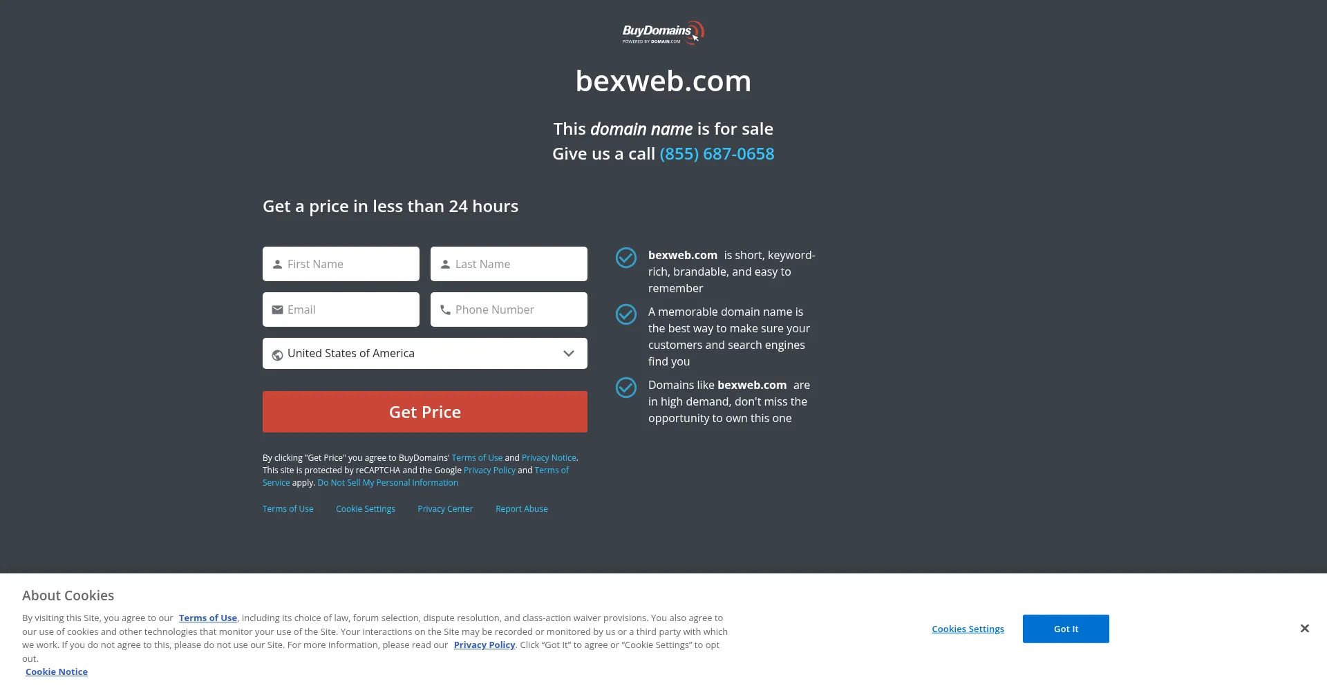Website screenshot of Bexweb.com