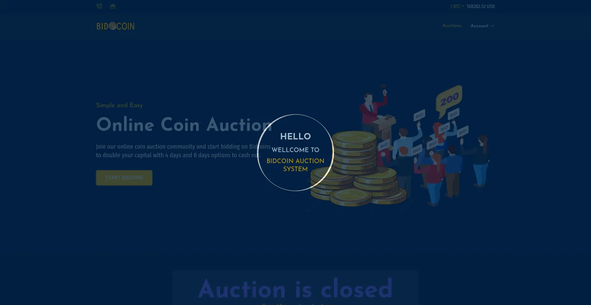 Website screenshot of Bidcoinauction.online