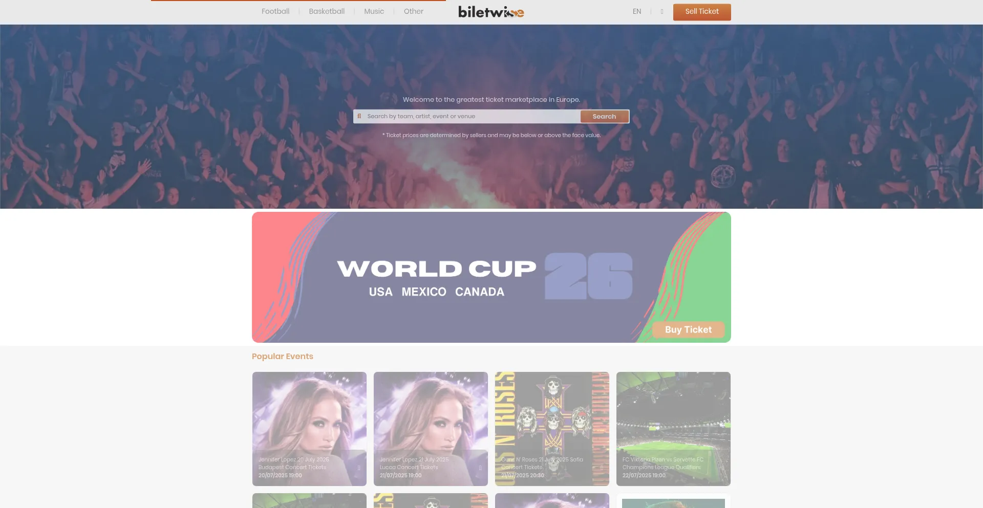 Website screenshot of Biletwise.com