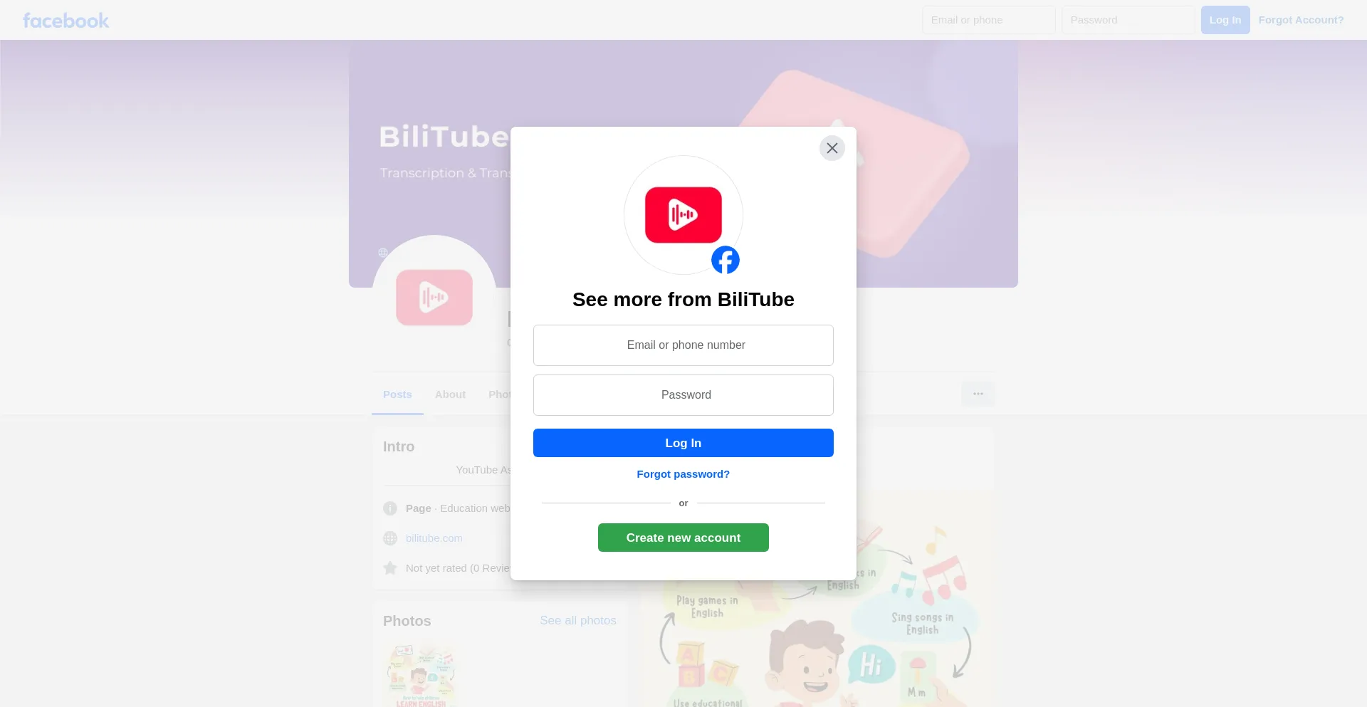 Website screenshot of Bilitube.com