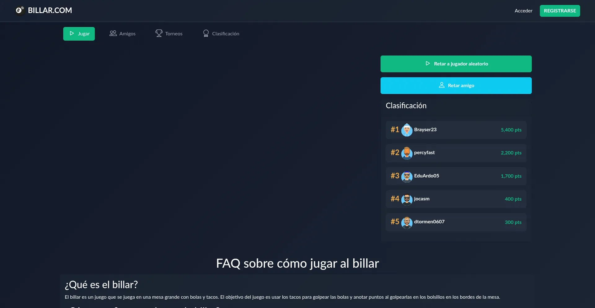 Website screenshot of Billar.com