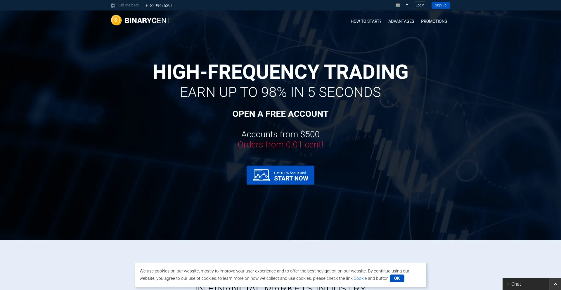 Website screenshot of Binarycent.com