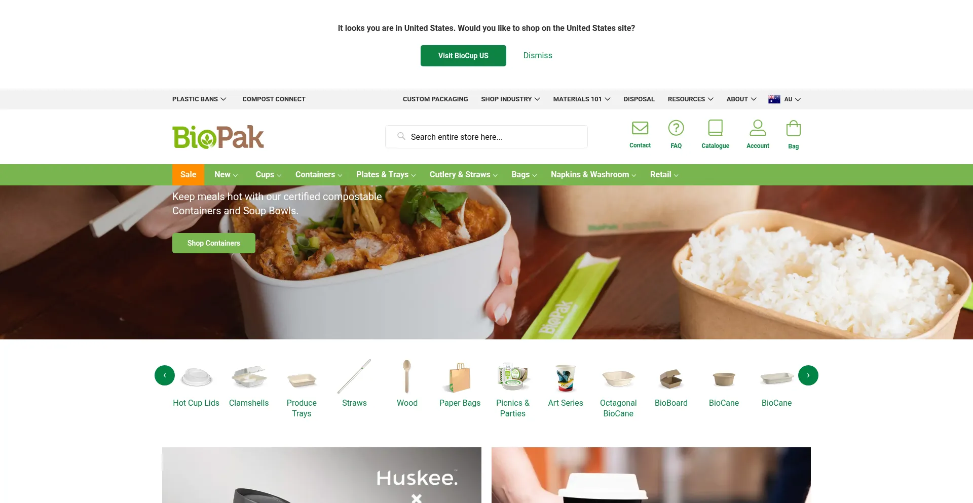 Website screenshot of Biopak.com