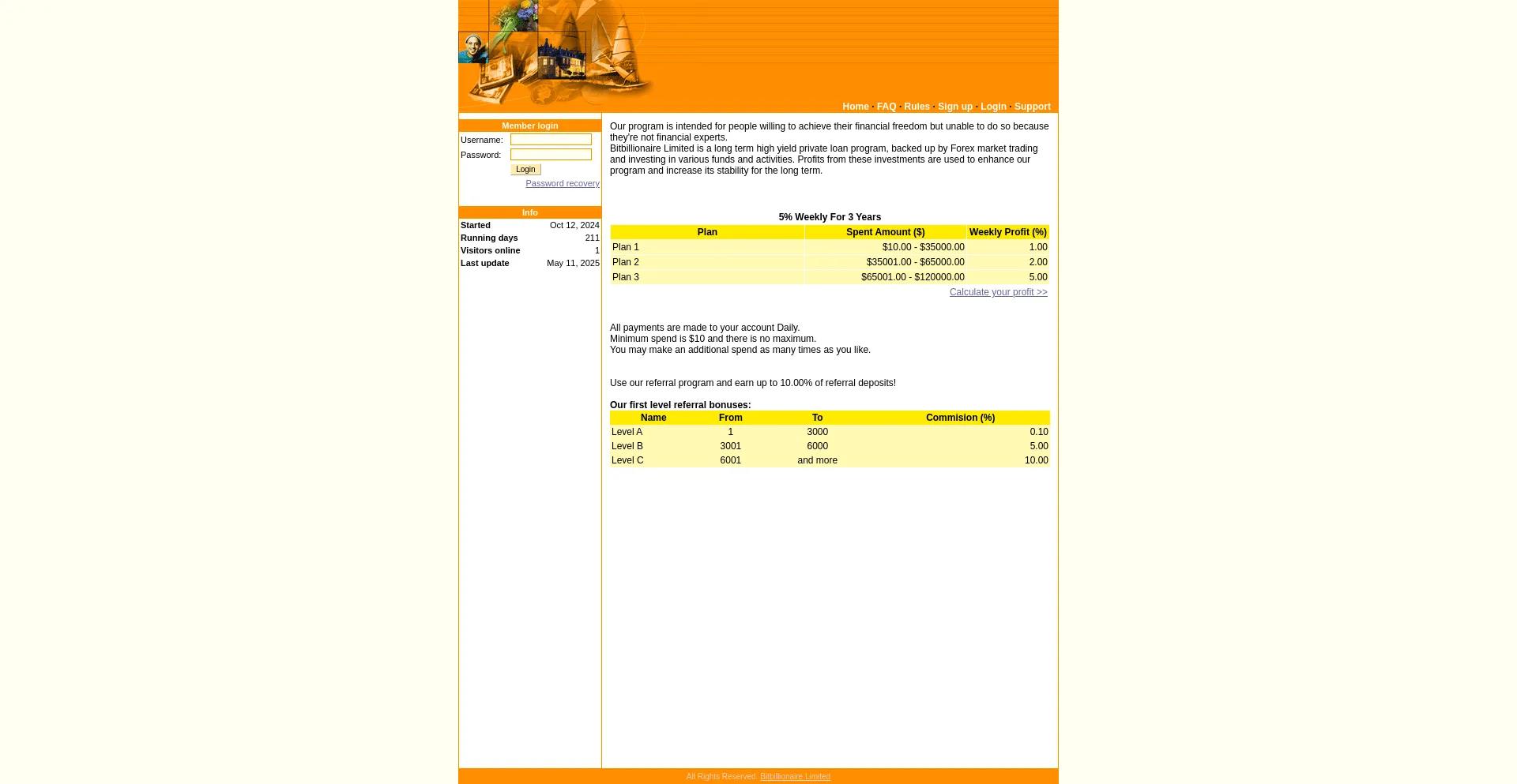 Website screenshot of Bitbillionaire.net