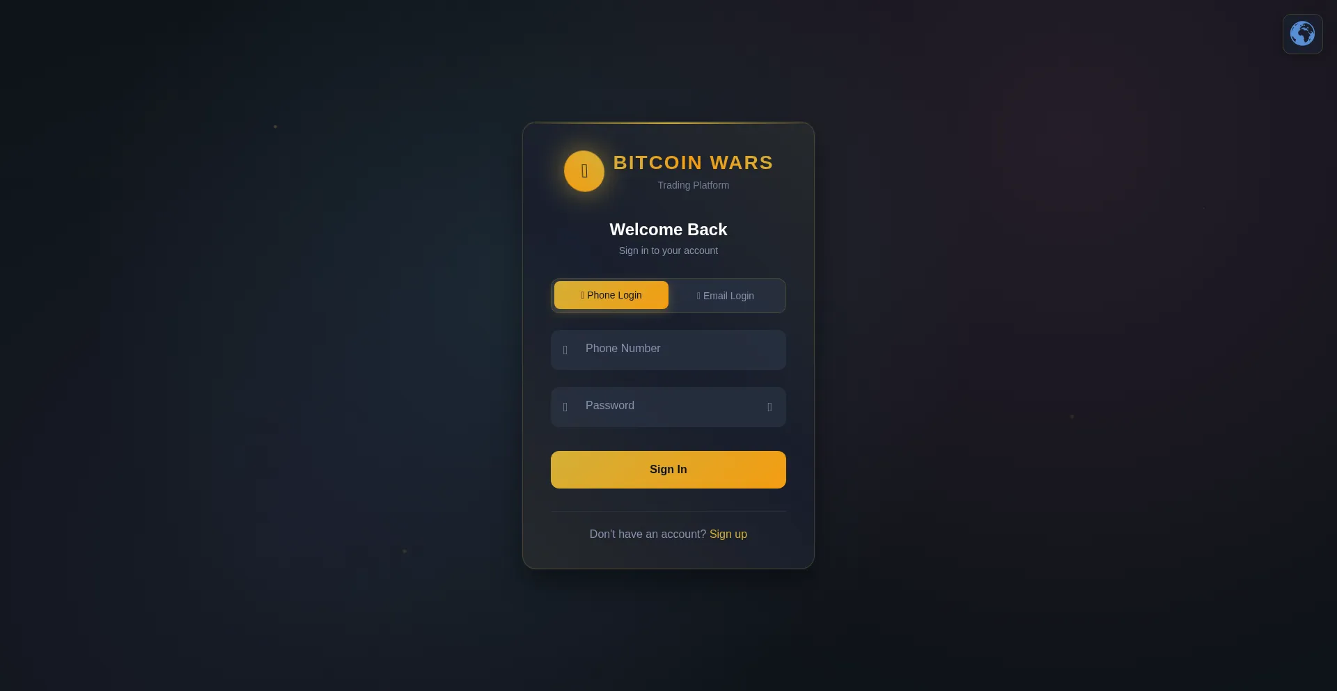 Website screenshot of Bitcoinwars.pro