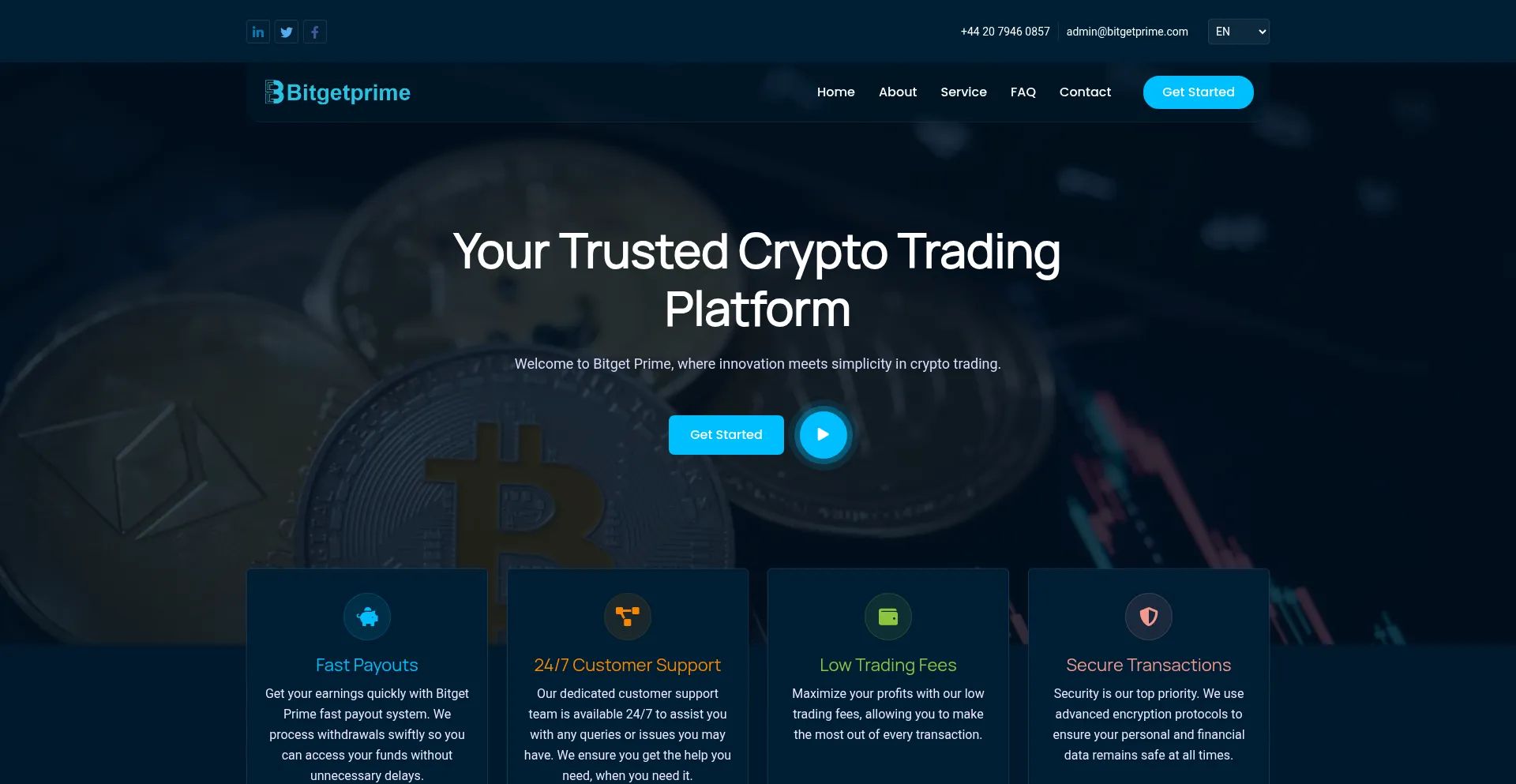 Website screenshot of Bitgetprime.com