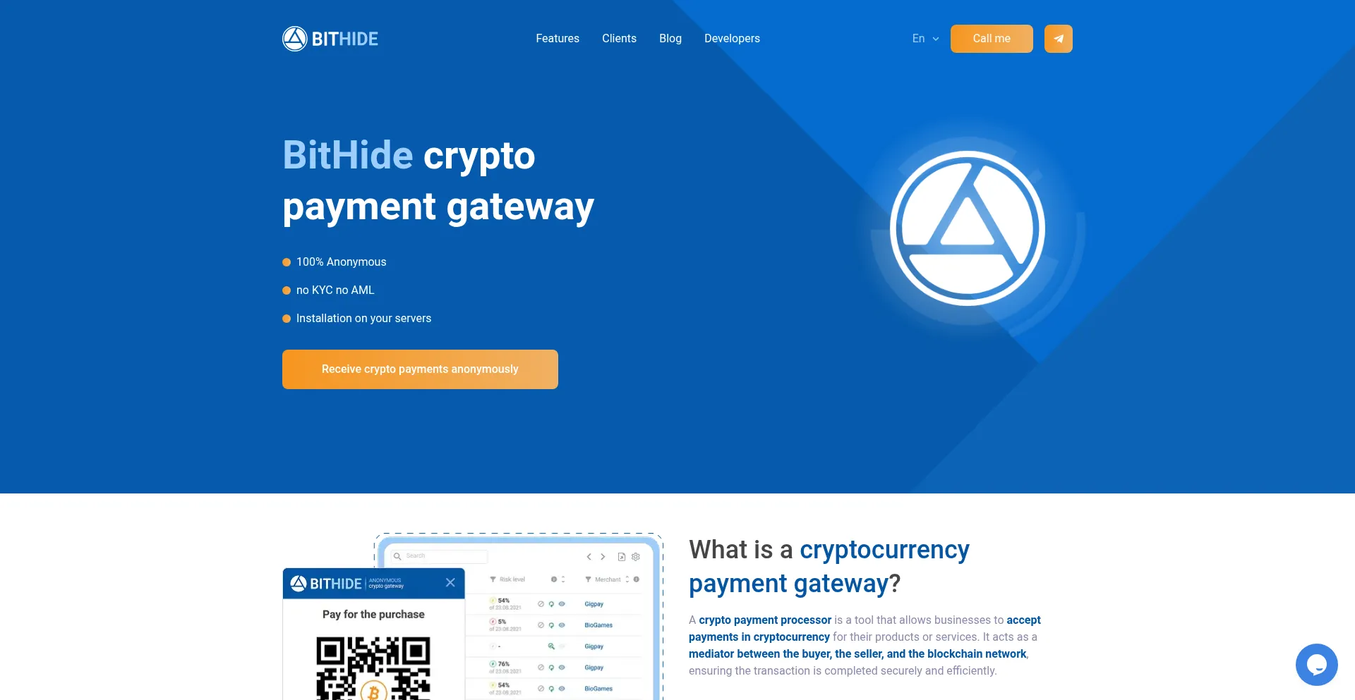 Website screenshot of Bithide.io