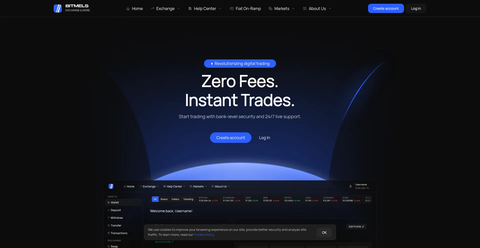 Website screenshot of Bitmels.com