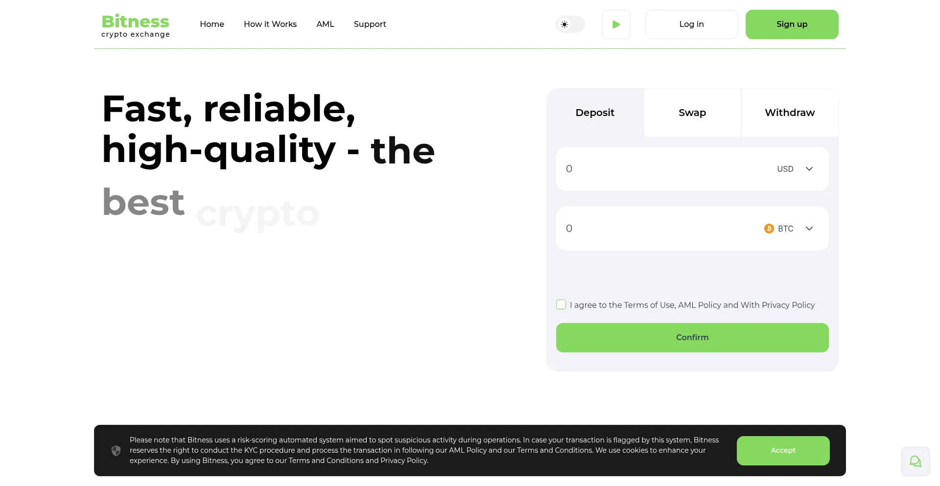 Website screenshot of Bitness.cc