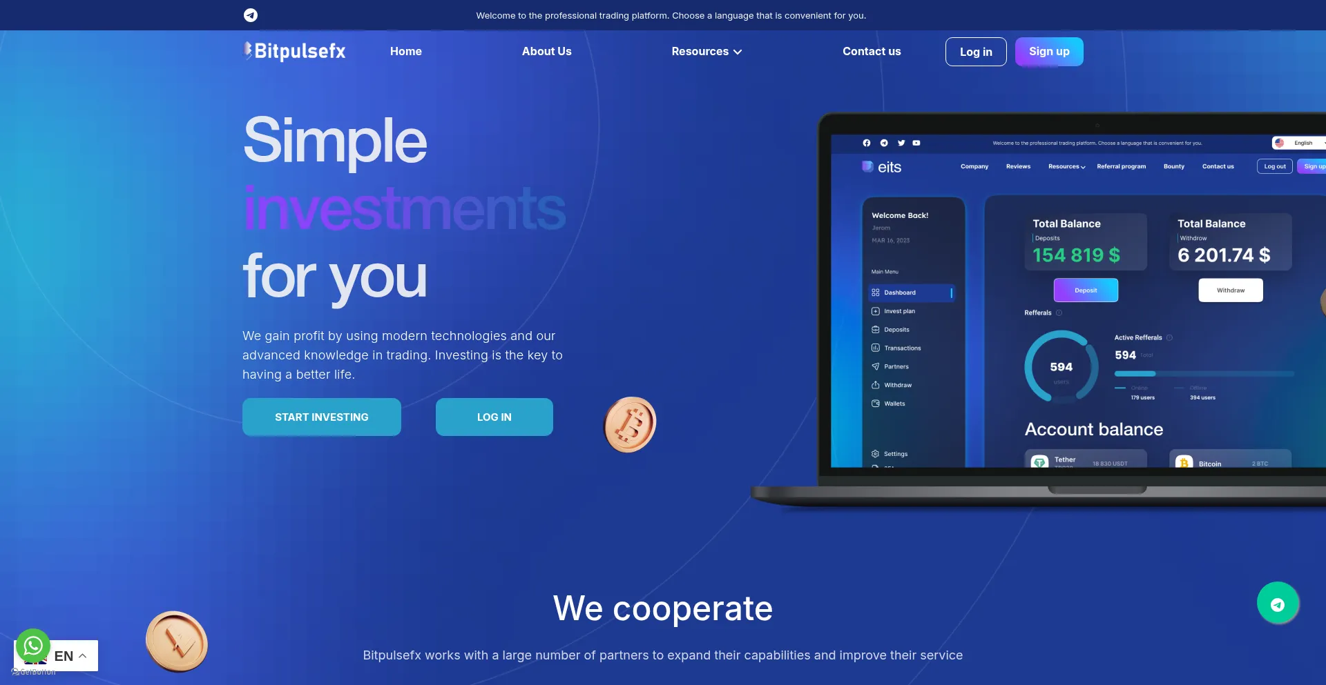 Website screenshot of Bitpulsefx.net
