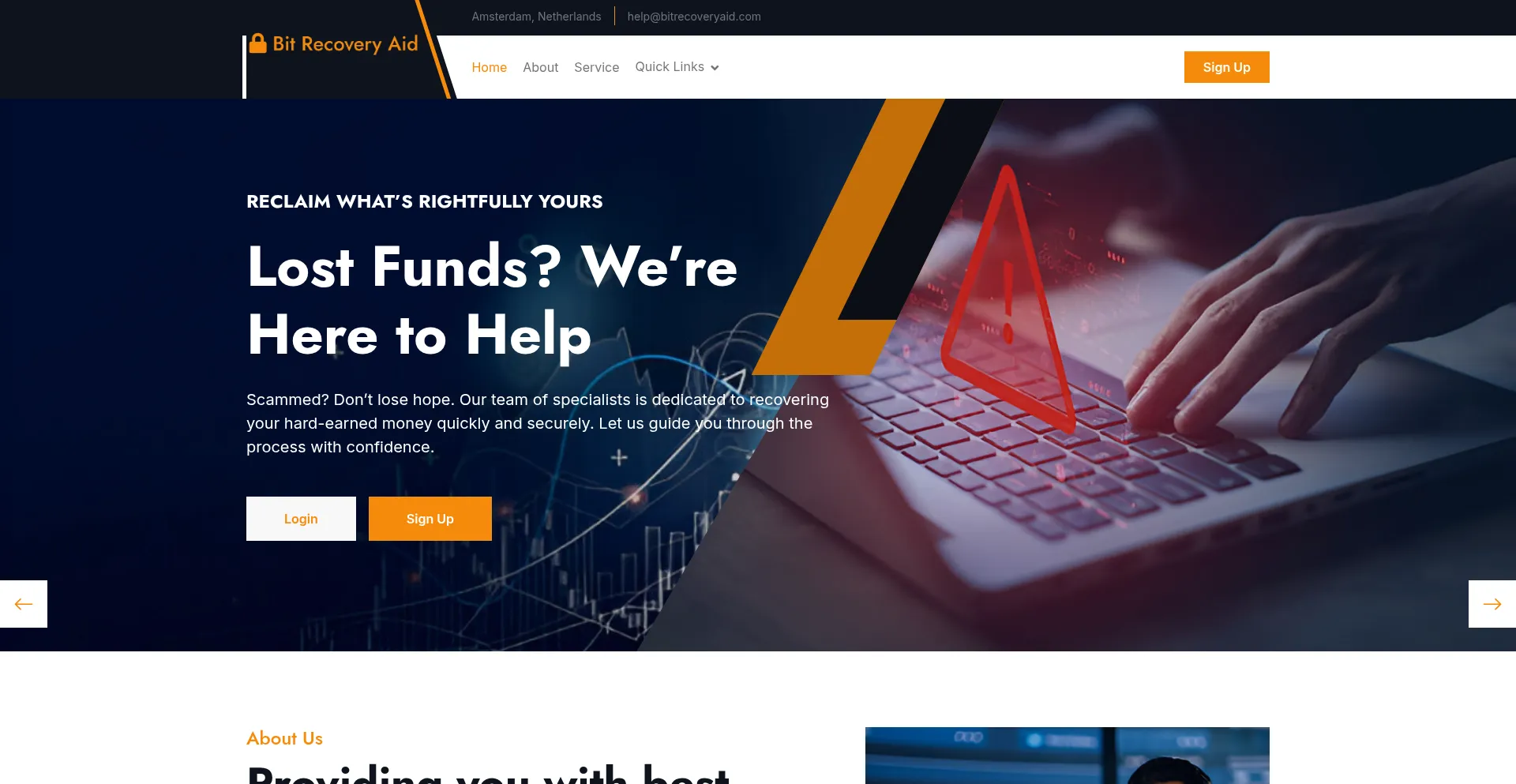 Website screenshot of Bitrecoveryaid.com