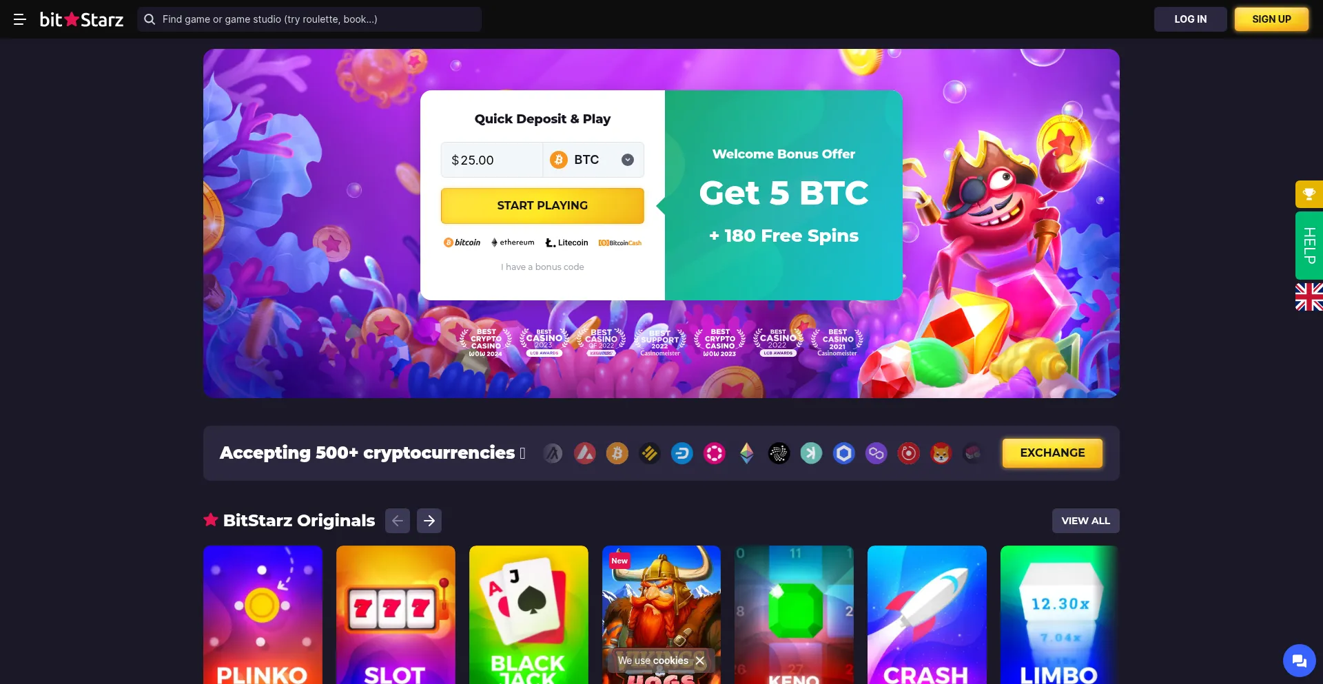 Website screenshot of Bitstarz58.com