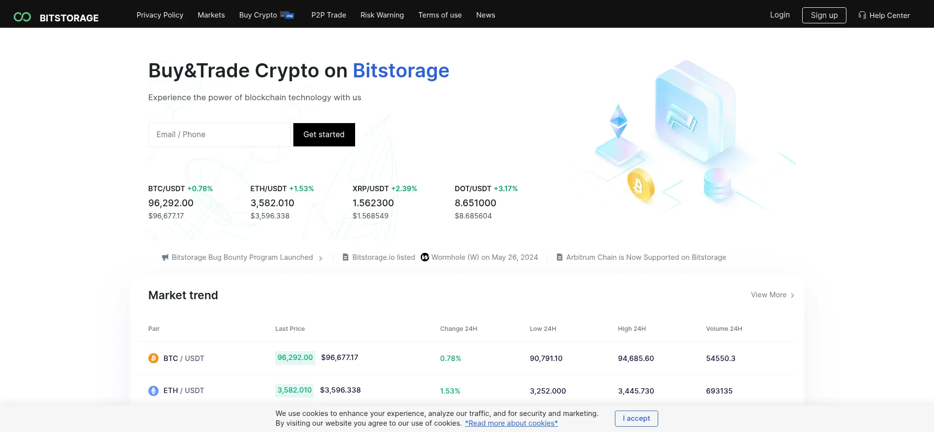 Website screenshot of Bitstorage.io