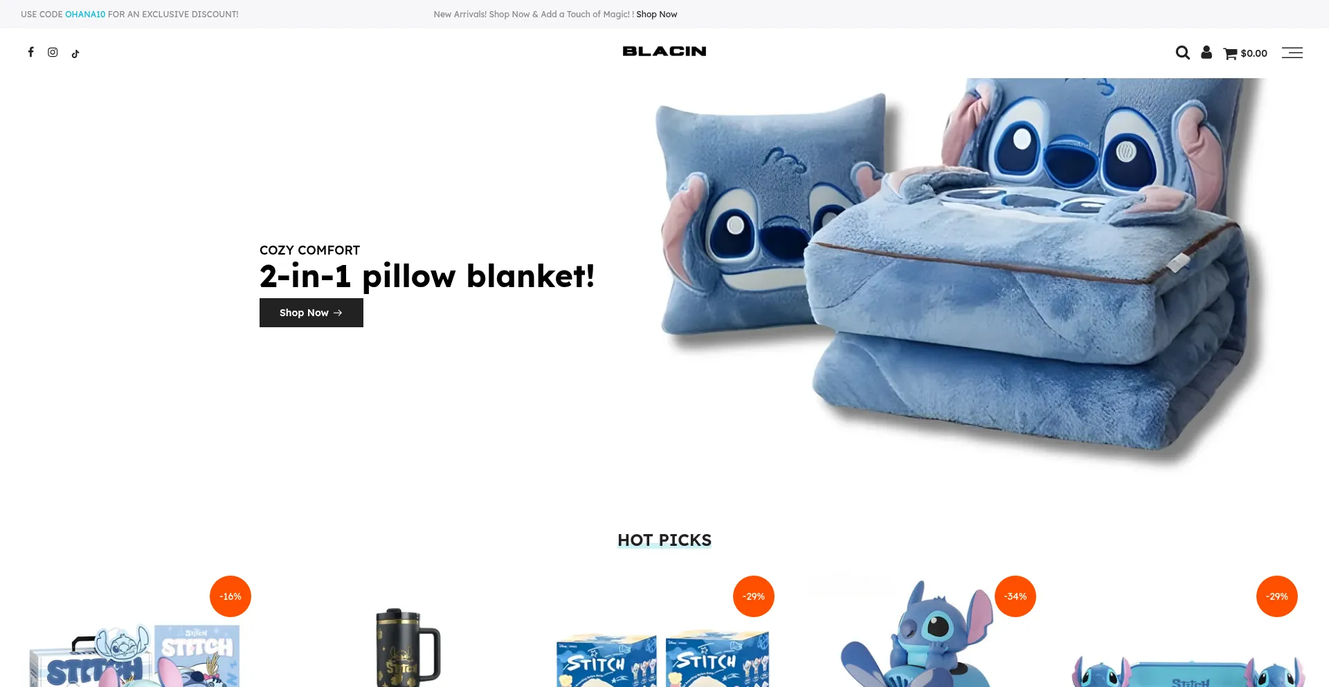 Website screenshot of Blacinshop.com