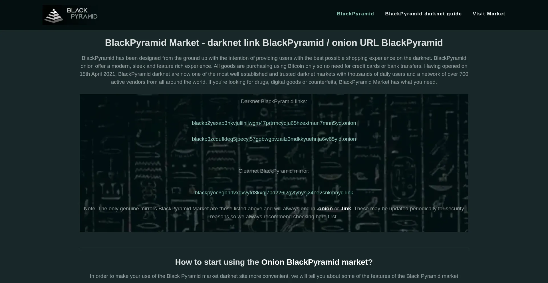 Website screenshot of Blackpyramidmarket.com