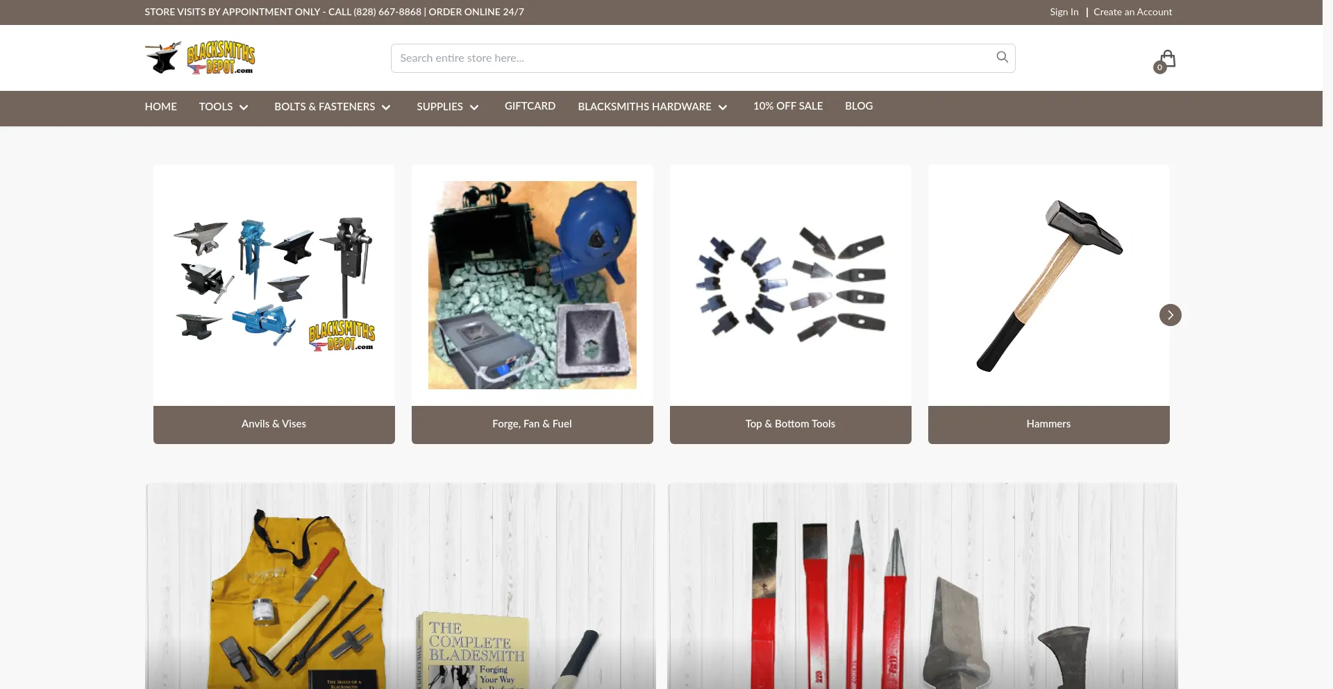 Website screenshot of Blacksmithsdepot.com