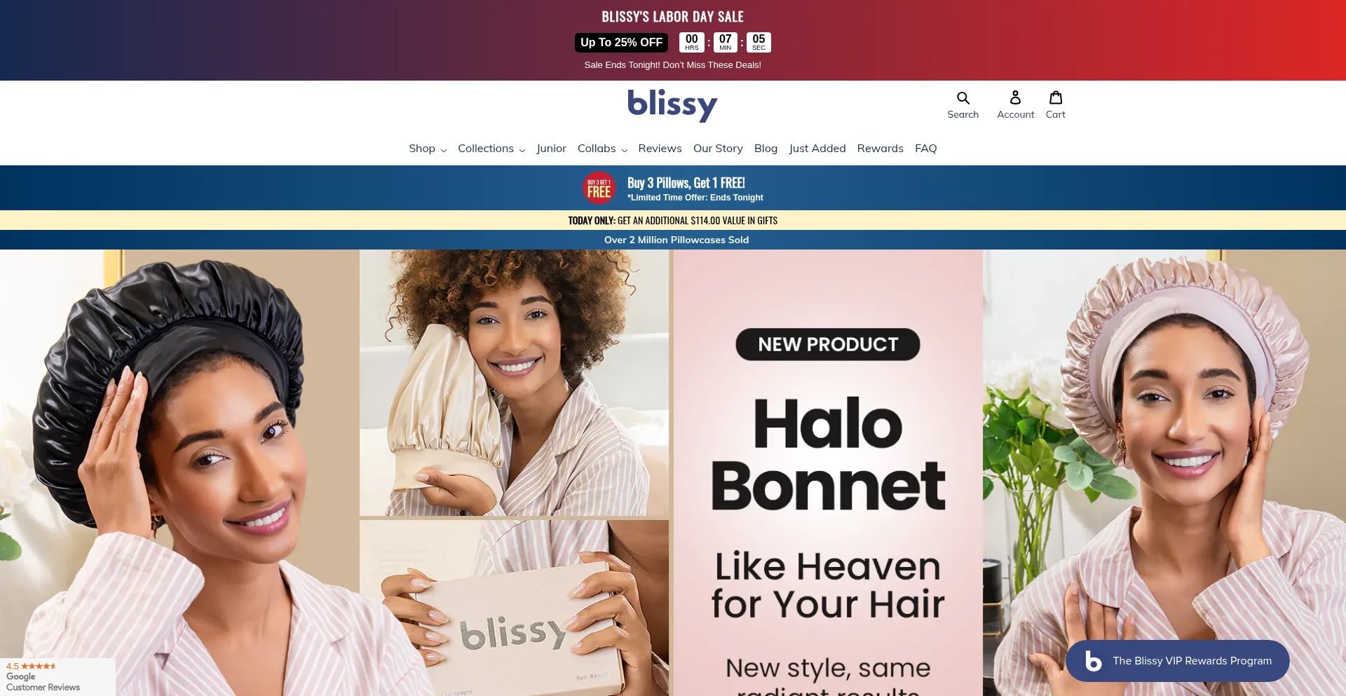 Website screenshot of Blissy.com