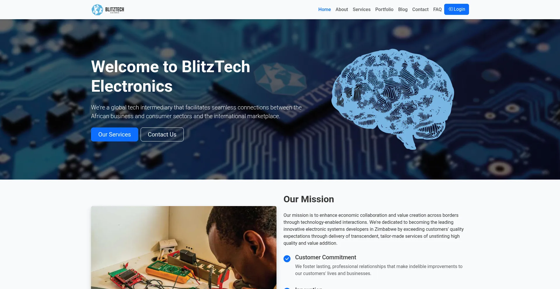 Website screenshot of Blitztechelectronics.co.zw