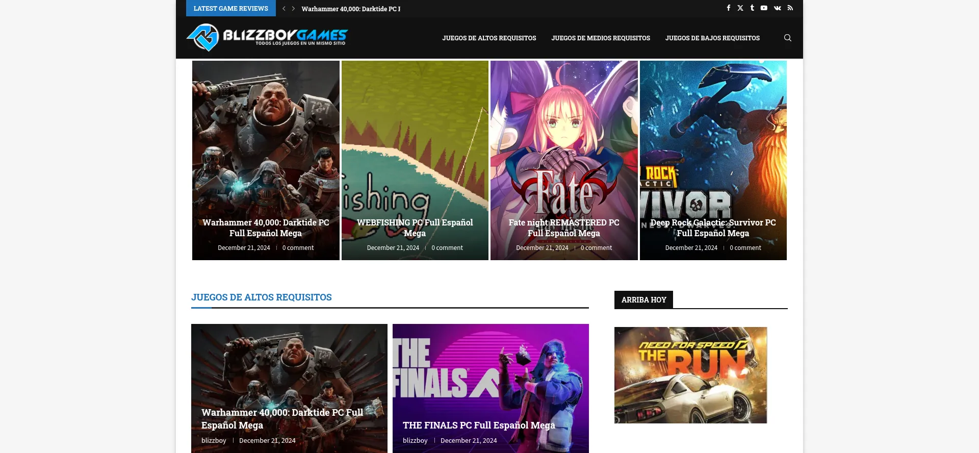 Website screenshot of Blizzboygames.me