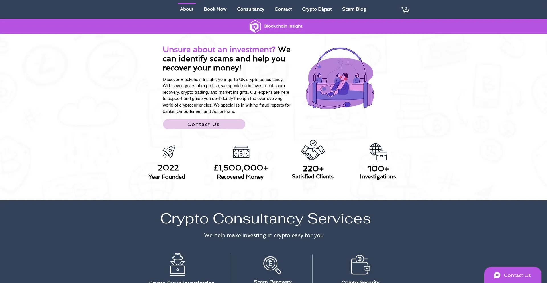 Website screenshot of Blockchaininsight.co.uk