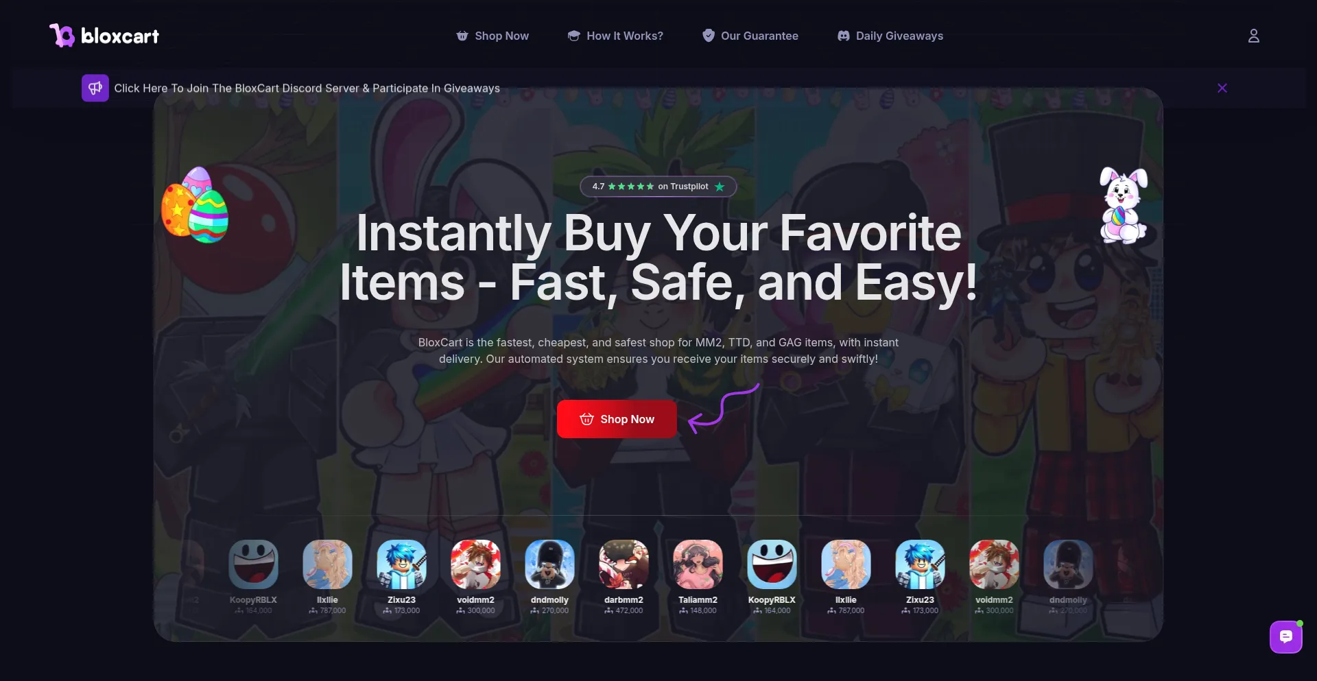 Website screenshot of Bloxcart.com