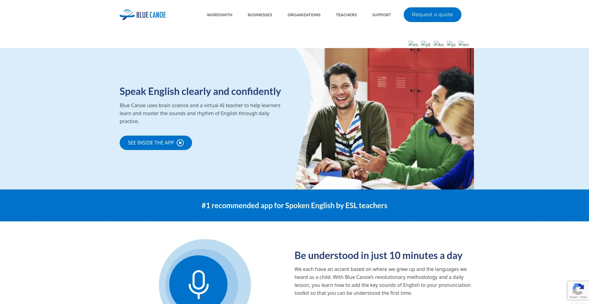 Website screenshot of Bluecanoelearning.com