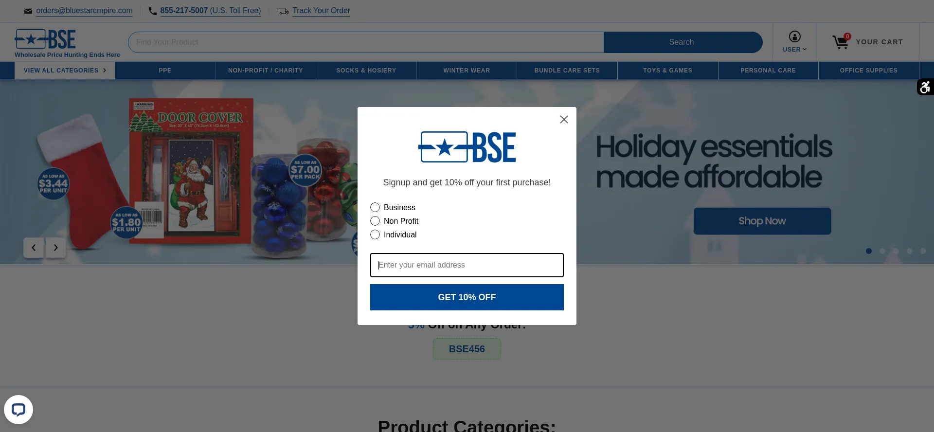 Website screenshot of Bluestarempire.com