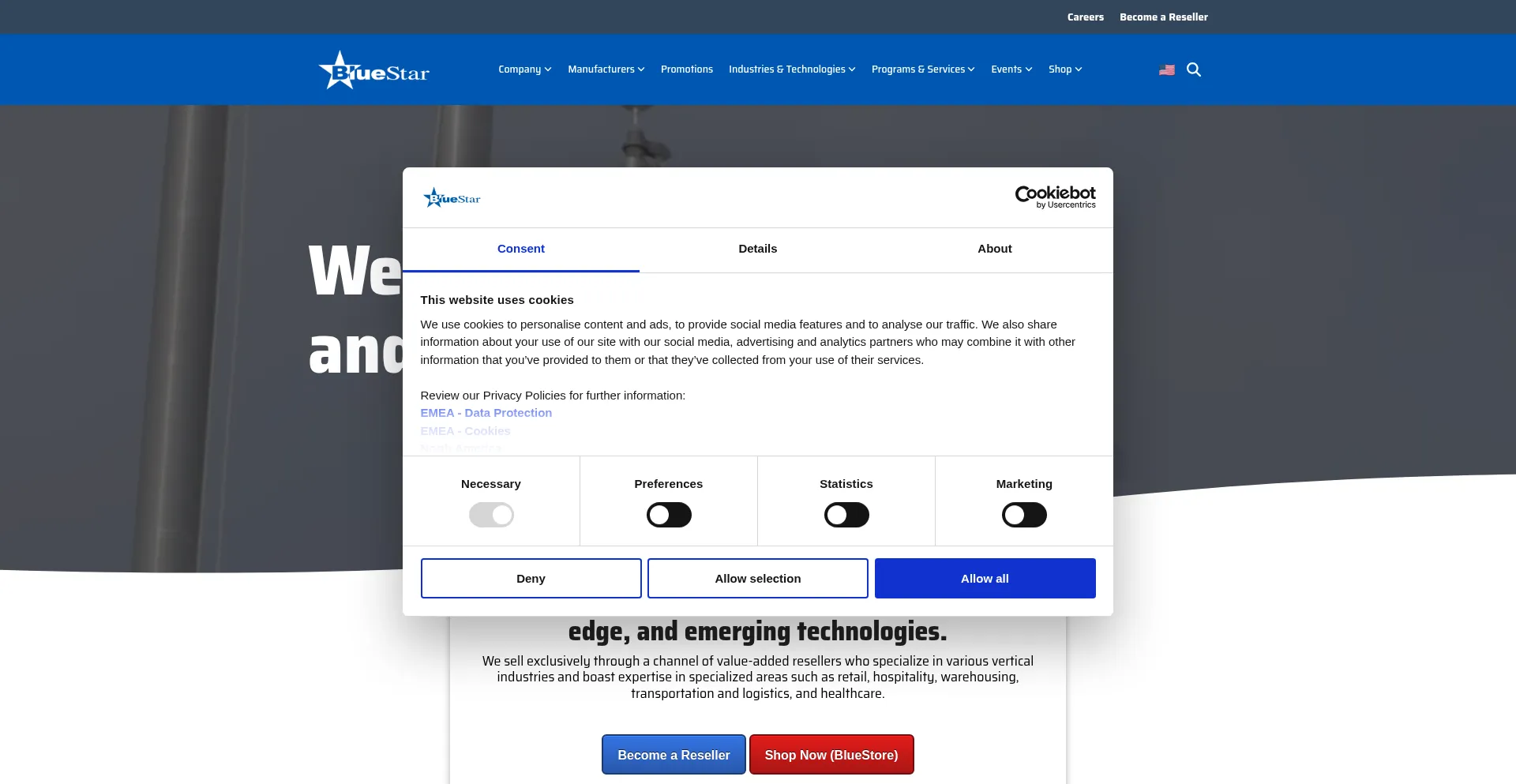 Website screenshot of Bluestarinc.com