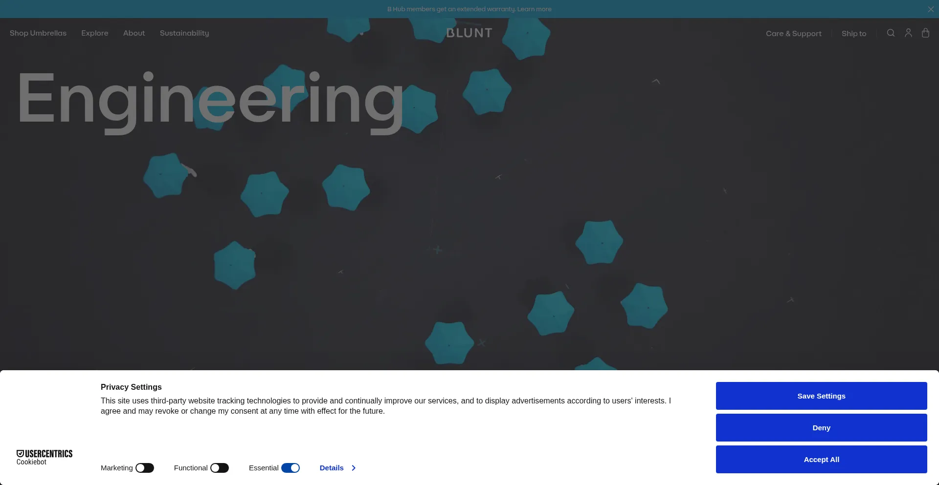 Website screenshot of Bluntumbrellas.eu